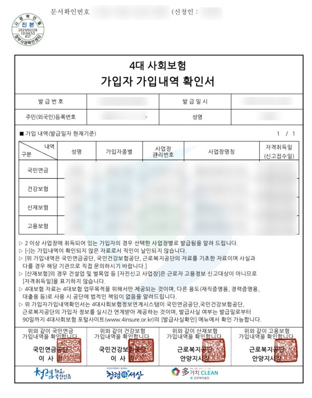 4대보험 가입자 명부